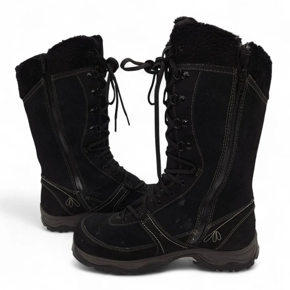 Garmont Women's 7 Black Gore-Tex Tall Winter Boots Faux Fur Lined Suede Zip Snow